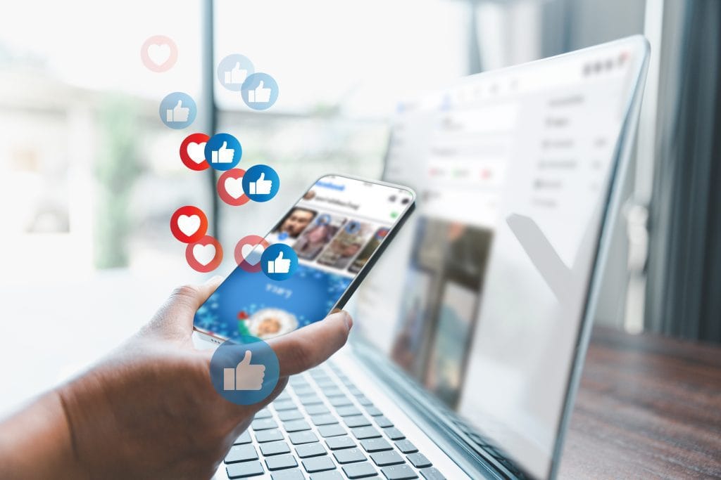 Business Woman Using Digital Smart Phone, Social Media Concept. Person Hand Touching Smartphone Screen Chatting In Online App. Women Use Online Media Networks For Marketing.