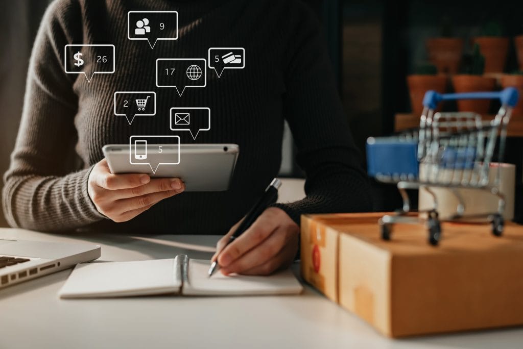 Shipping Shopping Online Woman Start Up Small Business Owner Writing Address Cardboard Box Workplace Small Business Entrepreneur Sme Freelance Asian Woman Working With Box Home 1024&times;684