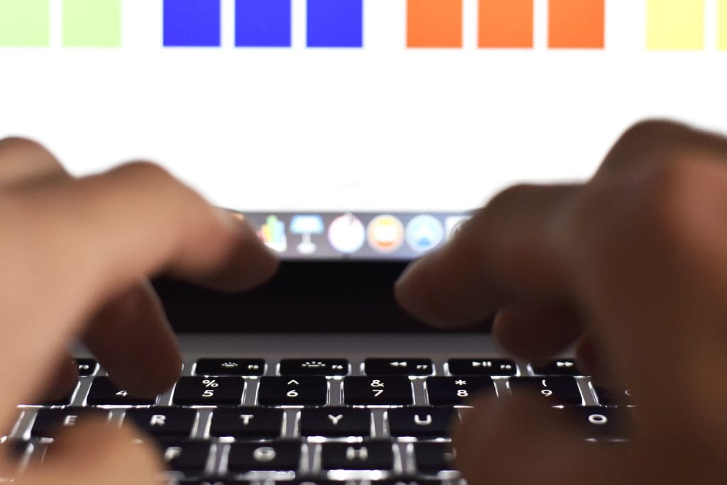 Cropped Hand Businessman Analyzing Data Laptop Office