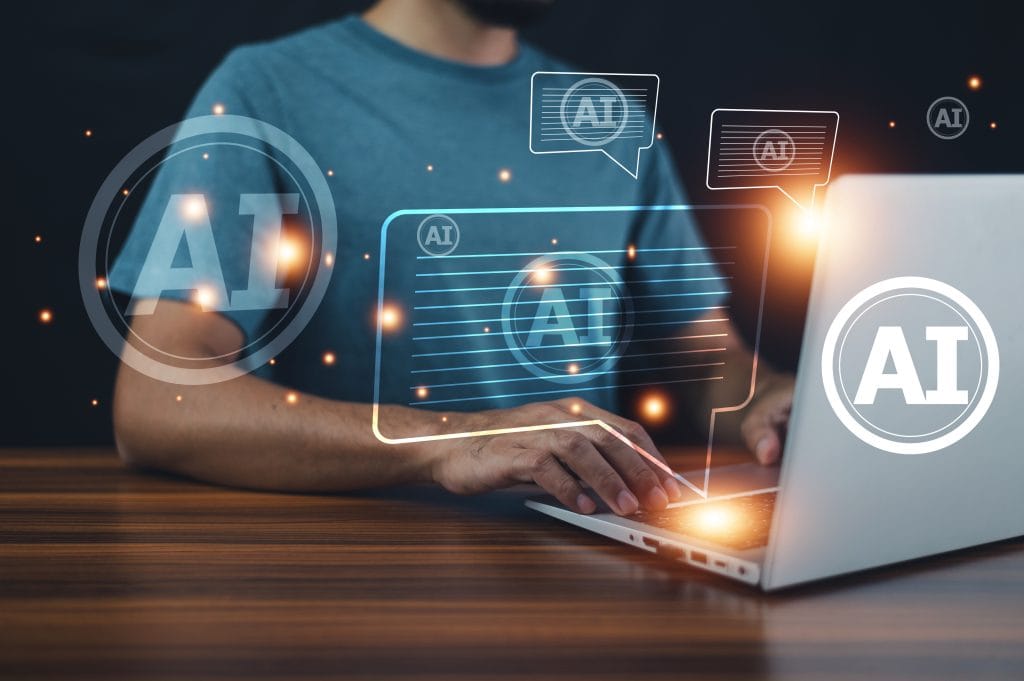 Man Chat With AI Or Artificial Intelligence, AI Chat Technology