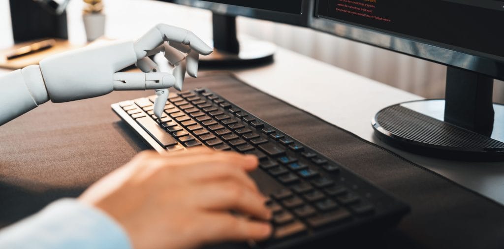 Collaboration Between Robotic Hand And Human Software Developer. Trailblazing
